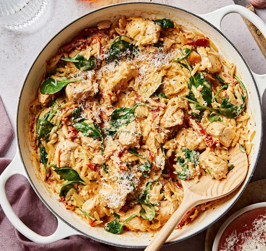 Sheet Pan Feta Chicken & Orzo Bake